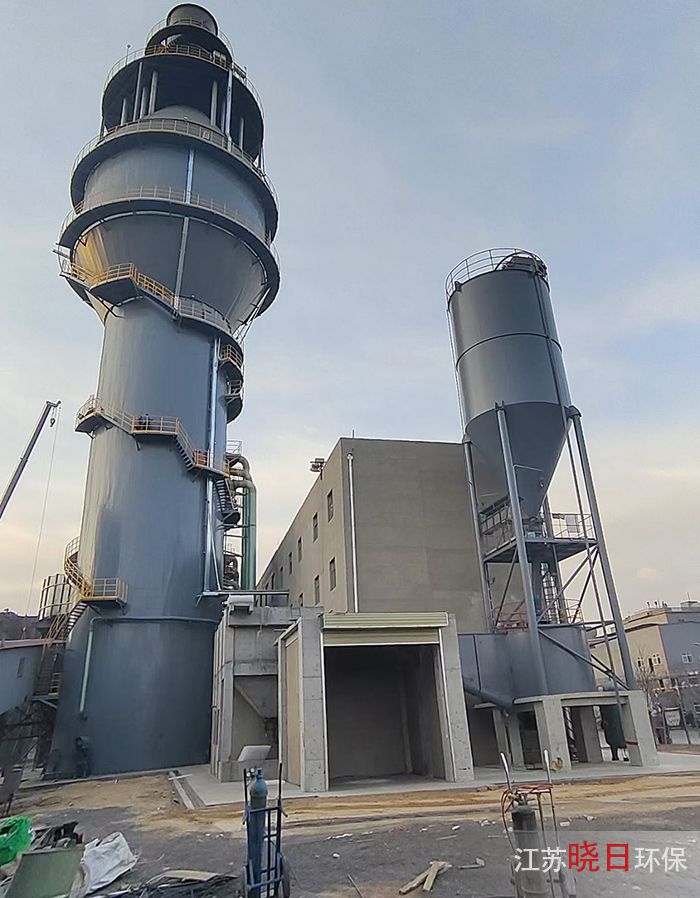 烧结烟气脱硫二级塔和湿式电除尘器安装施工现场